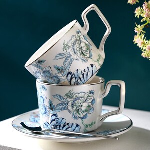 Creative ceramic tea set Ink blue and white afternoon tea set Ceramic tea set Ceramic coffee set Coffee cup and saucerflower tea set zdjęcie 6