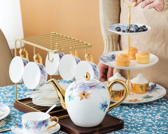Bone china coffee cups and saucers | European luxury tea sets |English floral tea cups |Ceramic tea sets |Coffee tea sets |Wedding tea sets