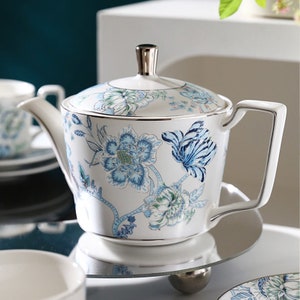 Creative ceramic tea set Ink blue and white afternoon tea set Ceramic tea set Ceramic coffee set Coffee cup and saucerflower tea set coffee pot