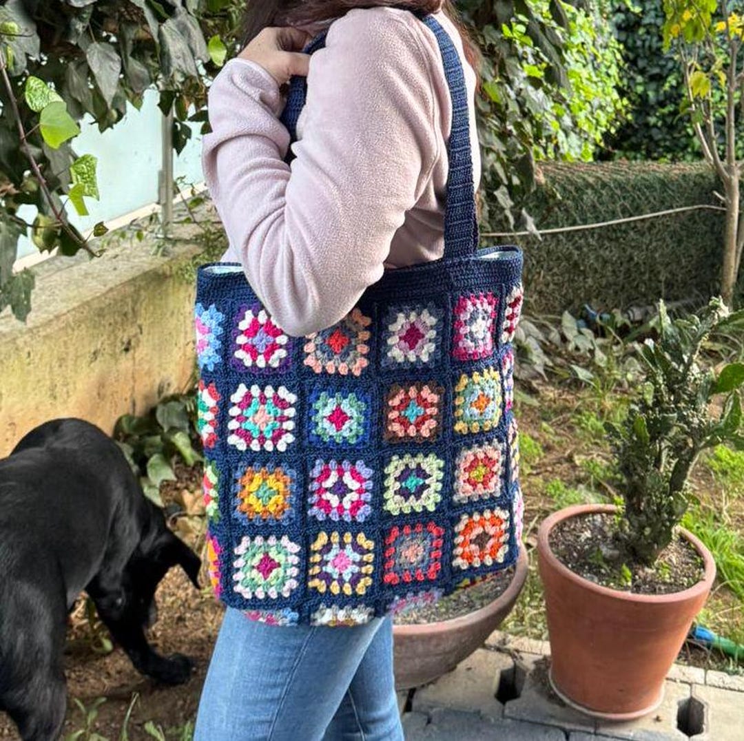 Handmade Granny Square Crochet Tote Bag: Colorful Boho Market Bag - Etsy