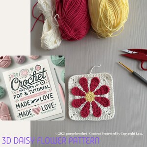 3D Daisy Flower Granny Square Crochet Pattern (PDF Download)