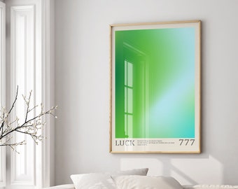 Angel Numbers Aura Poster, 777 Poster, Green Gradient Art Print, Gradient Aura Poster, Luck Poster, 777, Spiritual Art, Trendy Home Decor