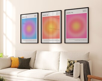 Aura Poster 3 stuk kunst aan de muur, Aura energie spirituele gradiënt print, Y2K decor, esthetische kamer decor, Zen Wall Art