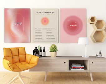 Aura Poster 3 stuk kunst aan de muur, Aura energie spirituele gradiënt print, Y2K decor, esthetische kamer decor, Zen Wall Art