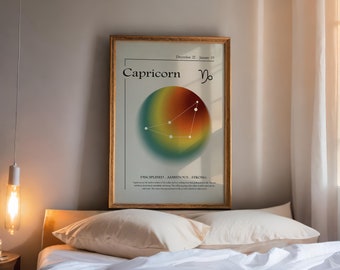 Capricorn Art, Zodiac Poster, Capricorn Gift, Star Sign Decor, Zodiac Aura Print, Spiritual Star Sign Print, Gradient Aura, Astrology Art