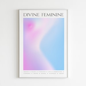 Cartel del Aura Divina Femenina- DESCARGA DIGITAL ? Impresión de aura degradada rosa pastel | Decoración de pared espiritual para dormitorio y dormitorio | Arte de pared femenino