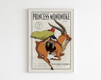 Princess Mononoke Movie Poster, Modern Movie Poster Print, Princess Mononoke Poster Wall Decor, Miyazaki