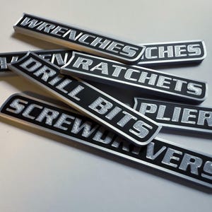 Custom Toolbox Labels - 3D Printed, Magnetic or Adhesive - 12 Pack