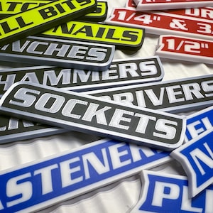 Personalizable Toolbox Label Magnets – 6-Pack Custom Tool Organization Magnets – Garage, Shop, Tool Cart – Choose Text & Colors