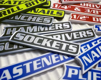 Personalizable Toolbox Label Magnets – 6-Pack Custom Tool Organization Magnets – Garage, Shop, Tool Cart – Choose Text & Colors