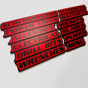 Toolbox Label Magnets - Essentials Set - 12 pcs - Black/Red