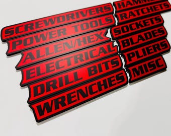 Toolbox Label Magnets - Essentials Set - 12 pcs - Black/Red