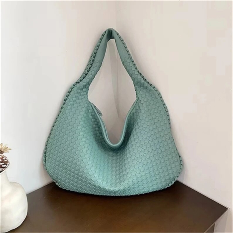 Bolso clutch de bolso de cuero entretejido, bolso de diseñador grande, bolso tejido de nudo de bolso de bola de masa de cuero, bolso de hombro de cuero vegano, regalo para ella #6