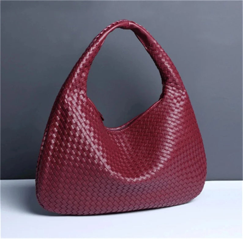 Bolso clutch de bolso de cuero entretejido, bolso de diseñador grande, bolso tejido de nudo de bolso de bola de masa de cuero, bolso de hombro de cuero vegano, regalo para ella #8