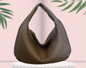 Bolso clutch de bolso de cuero entretejido, bolso de diseñador grande, bolso tejido de nudo de bolso de bola de masa de cuero, bolso de hombro de cuero vegano, regalo para ella