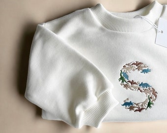 Custom Dino embroidered sweatshirt - Unique personalized gift for kids - Minimalist clothing - Organic cotton