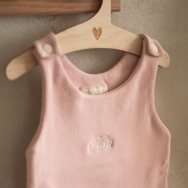 Organic baby pink personalized dungarees  - Embroidered baby overalls with name - Custom handmade cute baby gift - Perfect for new mom -