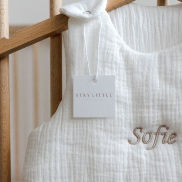 Organic muslin sleeping bag - personalized embroidery - perfect gift for new mom