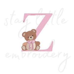 Ours mignon lettre Z - motif de broderie bébé - 85 mm - téléchargement immédiat - dst, exp, jef, jef+, xxx, hus, vip, sew