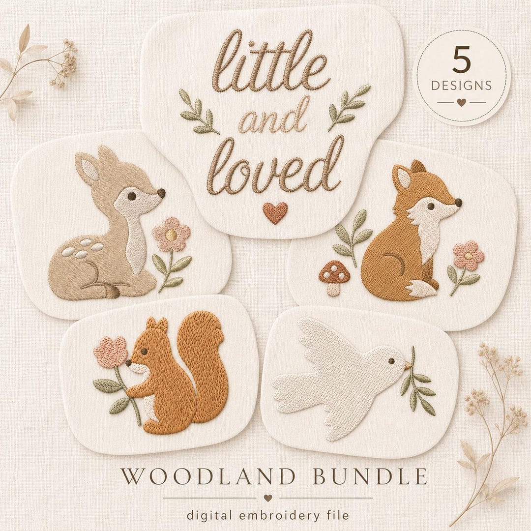 Woodland Animals Embroidery Designs Bundle, Baby Deer Fox Squirrel Dove ...