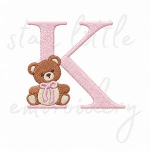 Letter K Bear Embroidery Design: Baby Initial (Digital File)