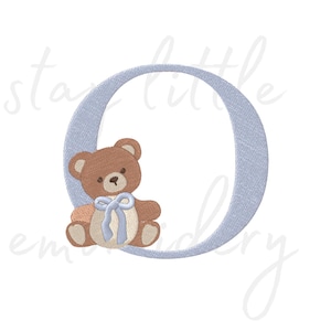 Ours mignon lettre O - motif de broderie bébé - 85 mm - téléchargement immédiat - pes, dst, exp, jef, jef+, xxx, hus, vip, sew