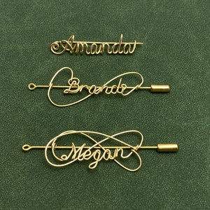 Broche con nombre de oro personalizado, broche con nombre de alambre personalizado, broche con nombre, broche de boda, broche de solapa con inicial, decoración de sombrero, broche de padrino