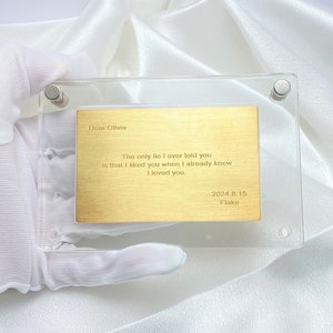 Carte de voeux personnalisée en laiton, Carte d'anniversaire personnalisée, Carte d'amour unique, Souvenir d'anniversaire, Message gravé, Cadeaux personnalisés intemporels