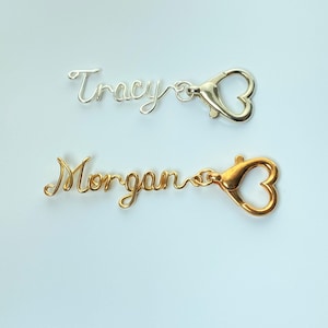 Custom Wire Name Keychain, Gold Silver Letter Keychain, Personalized Heart Clasp Bag Purse Charms