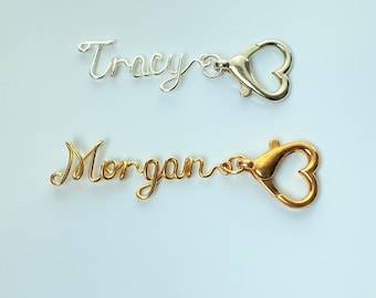 Custom Wire Name Keychain, Gold Silver Letter Keychain, Personalized Heart Clasp Bag Purse Charms