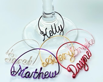 Custom Name Wine Glass Charms, Personalized Drink Tags, Wedding Place Card Setting