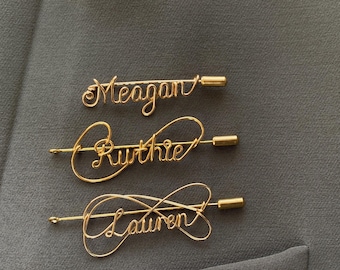 Personalized Gold Brooches, Custom Name Pins, Brooch for Special Occasions, Lapel Pin, Names Badge