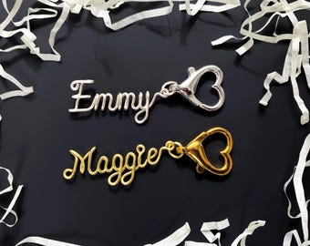 Handmade Wire Name Keychain, Personalized Heart Clasp Keyring, Purse Bag Charms Tags
