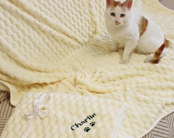Personalized Pet Blanket, Embroidered Coral Fleece, Custom Dog Cat Name, Thick Soft, Easy Clean