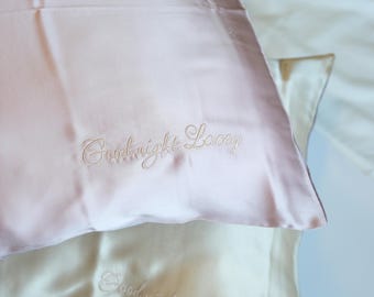 Personalized Pure Silk Pillowcase, Custom Embroidered Name, Skin Hair Care, Hypoallergenic, EU OEKO-TEX Certified