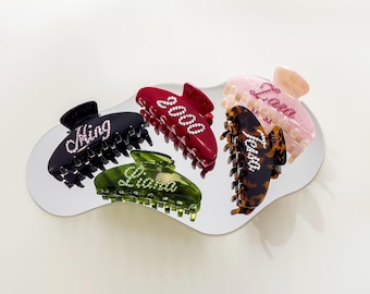 Personalized Hair Claw Clip, Custom Name Hair Jewelry, Diamond Names, Wedding, Bachelorette Party