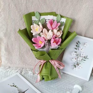 Finished Crochet Flower Bouquet,6 Pink Tulips Crochet Bouquet,Handmade Bouquet,Home Decor,Housewarming,Girlfriend,Mom,Friend,Grandma,Wife