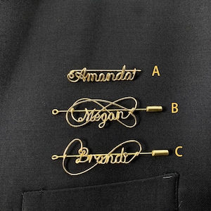 Custom Name Brooch,Personalized Name Pin in Elegant Gold,Unique Handmade Brooch for Special Occasions,Clothing Pin,Hat Pin,Bridesmaid Gift