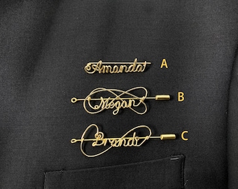 Custom Name Brooches, Elegant Gold Personalized Pins, for Special Occasions, Clothing Pin, Hat Pin