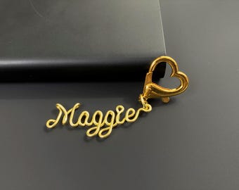 Custom Name Gold Keychain, Personalized Wire Letter Key Ring, Bag Purse Tags, Heart Clasp