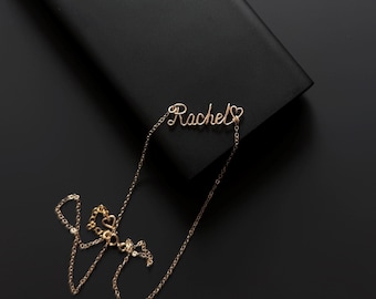 14K Gold Filled Name Necklace, Personalized Wire Letter Pendant, Love Necklace