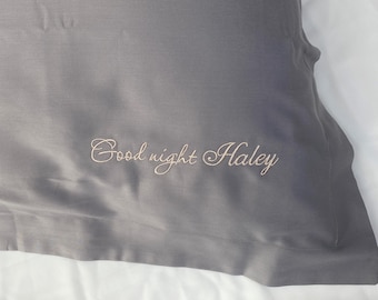 Personalized Embroidered Name Sateen Pillowcase, Skin-Friendly Comfort, Bedroom Decor, Anniversary, Wedding, Christmas