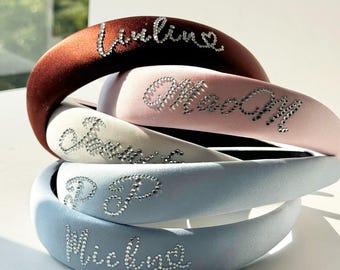Personalized 100% Silk Headband, Custom Rhinestone Name Hairband, Hair Accessory, Wide Vintage