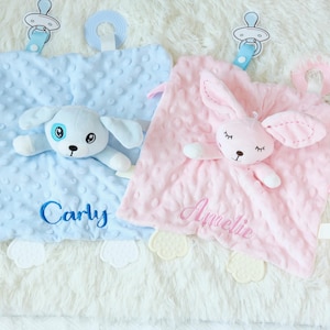 Embroidered Name Animal Baby Comforter: Personalized Plush Security Blanket, Baby Shower
