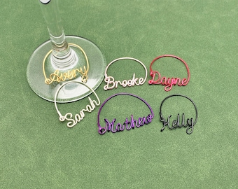Personalized Wine Glass Charms, Custom Name Drink Tags, Wine Stem ID Markers, Wedding Favor