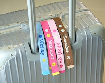 Personalized Embroidered Luggage ID Tag, Handmade Custom Name Suitcase Strap, Travel Bag Charm