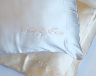 Custom Embroidered Name Pure Mulberry Silk Pillowcase, Personalized Pillowcase, Cozy Bedding, EU OEKO-TEX Certified