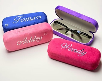 Personalized Rhinestone Name Velvet Glasses Case, Custom Hard Sunglasses Case, Monogram Eyeglass Organizer
