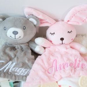 Personalized Embroidered Name Animal Lovey: Plush Baby Security Blanket
