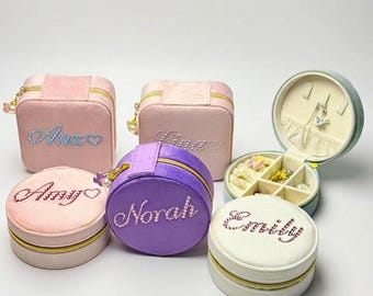 Personalized Rhinestone Name Jewelry Box, Custom Travel Velvet Jewelry Case, Bride Gift, Jewellry Organizer